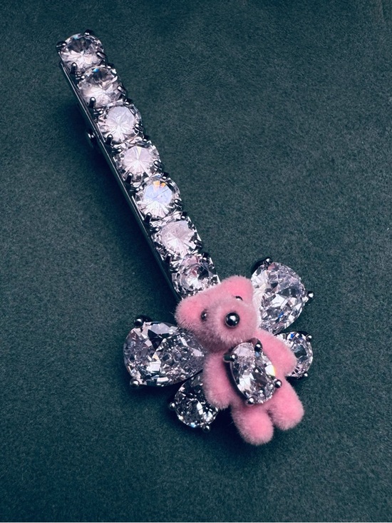 Accessories - Pink Teddy Crystal Hair Clip